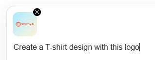 Screenshot of Genspark AI prompt requesting a T-shirt design using the Why Try AI logo, showcasing new Genspark design and merchandise creation features