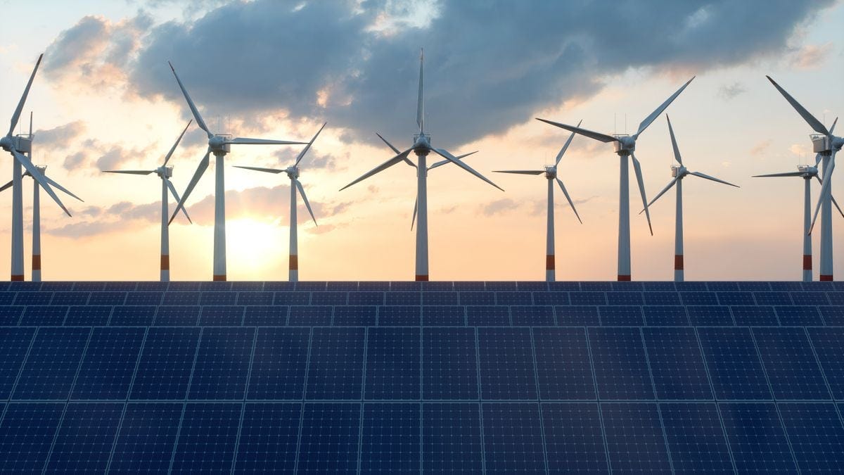 Wind mills and solar panels. Wind mills and solar panels.