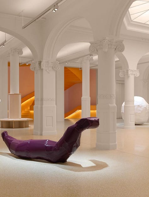 Interior design by India Mahdavi — bold color, sensual form, and a specific emotional atmosphere characteristic of her work. Design by India Mahdavi.