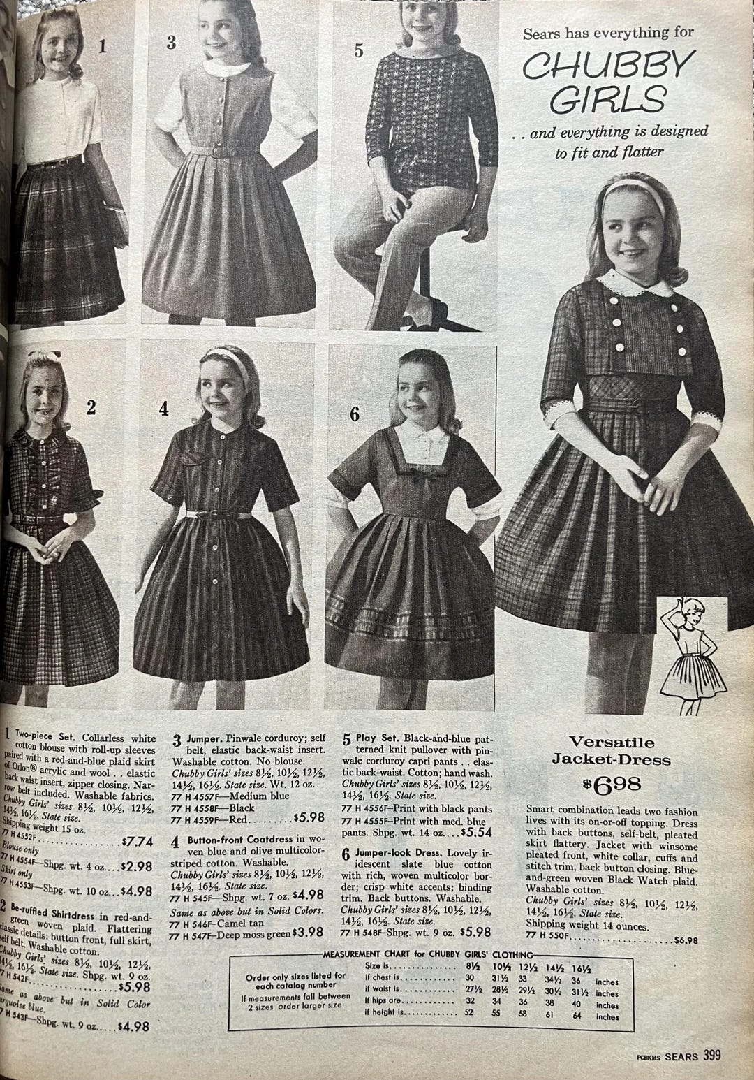 Sears catalog page for chubby girls' clothes, circa 1960s Sears catalog page for chubby girls' clothes, circa 1960s