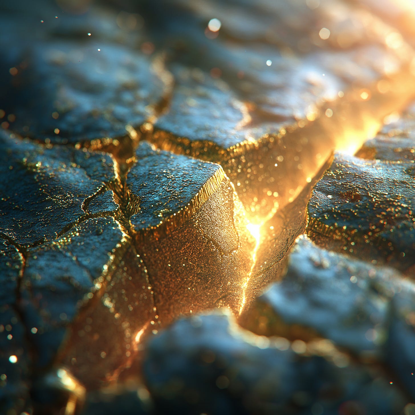 cosmic storm fracturing reality, glowing golden cracks revealing higher dimensions, transformation from chaos to divine harmony, ethereal beauty emerging from adversity, mystical cinematic style