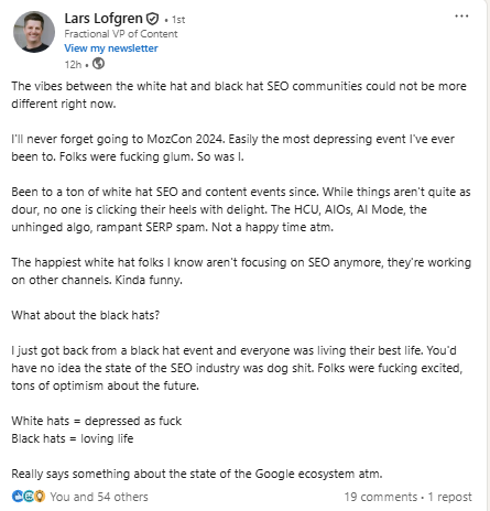 Lars Lofgren's take on white vs black hat happiness in SEO Lars Lofgren's take on white vs black hat happiness in SEO