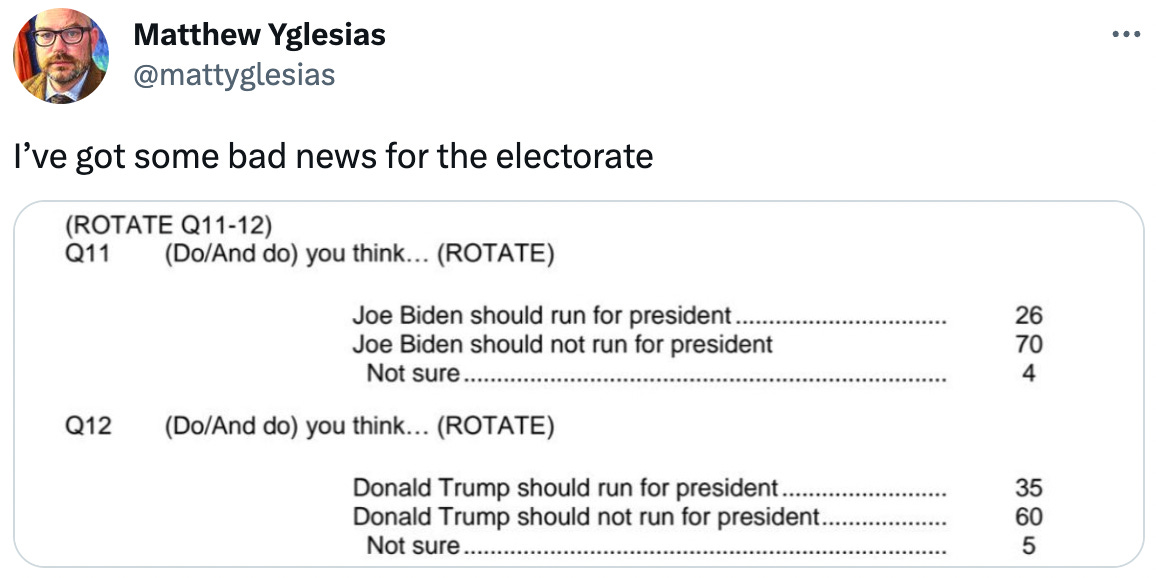  Matthew Yglesias @mattyglesias I’ve got some bad news for the electorate