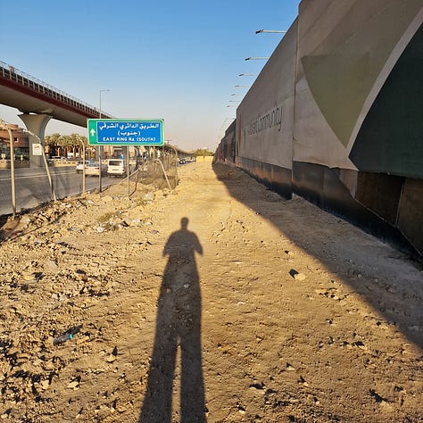 Riyadh Gallery Mall (left), one of the most visited malls in Riyadh. American brands like the restaurant chain Olive Garden (center) dominate foreign presence, with little European influence. Sometimes the sidewalk just ends (right) without warning.
