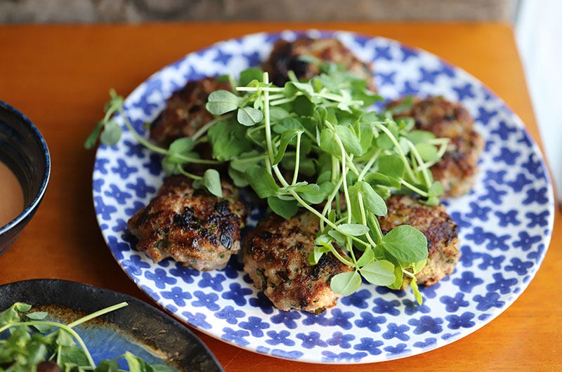 Ginger-Scallion Pork Patties with Sriracha Mayo, Cook the Vineyard