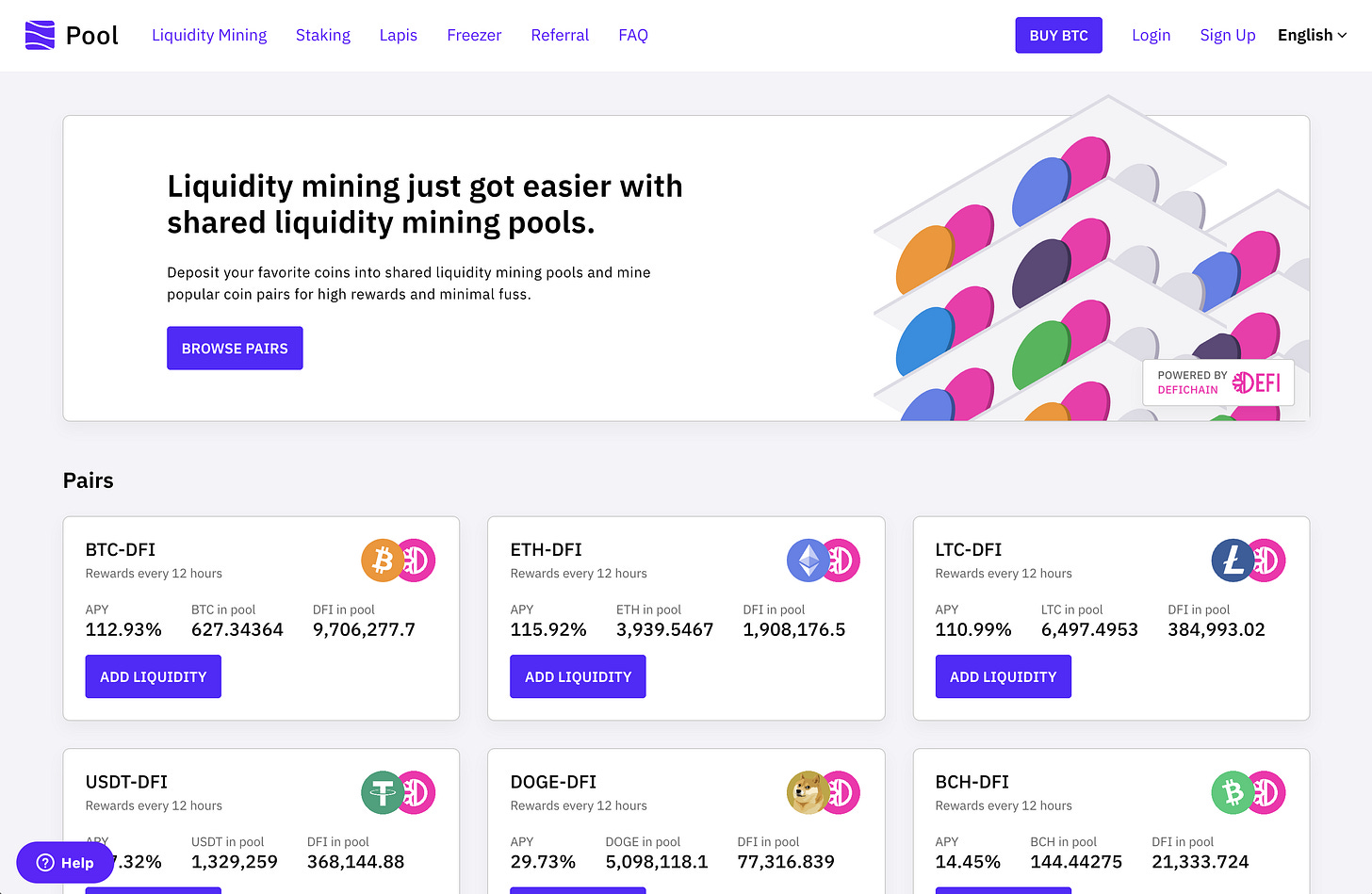 The Cake DeFi Liquidity Mining Page