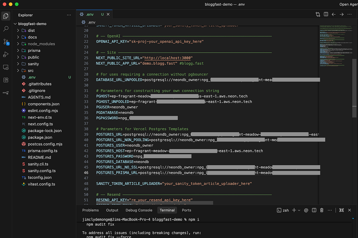 Setting up the env file for BloggFast in Antigravity. Image by Jim Clyde Monge