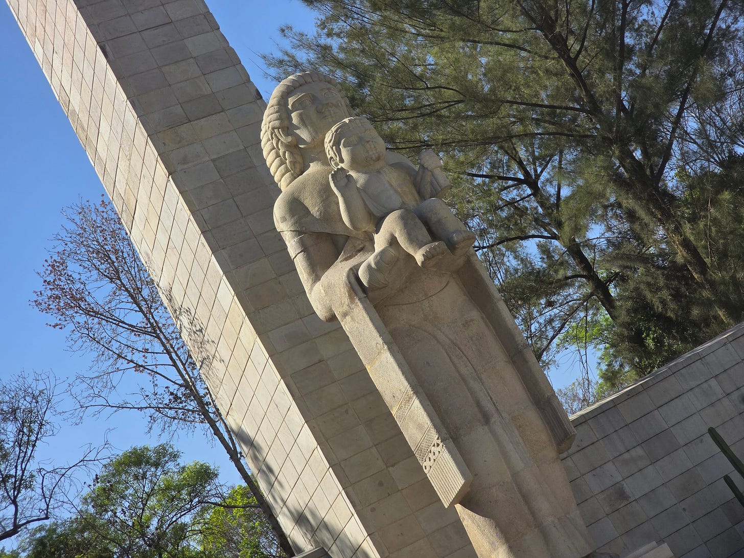 The large stone Monumento a la Madre sculpture and plaza in Mexico City.