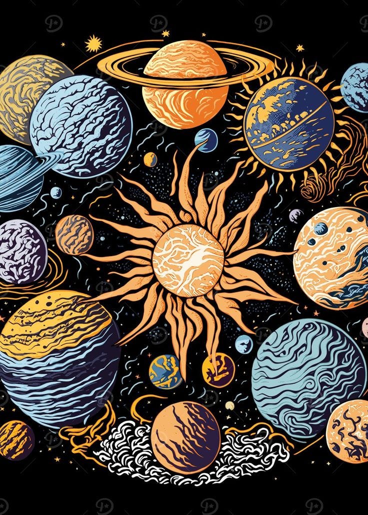 Contém: Solar System Displate - Print On Metal Wall Art.