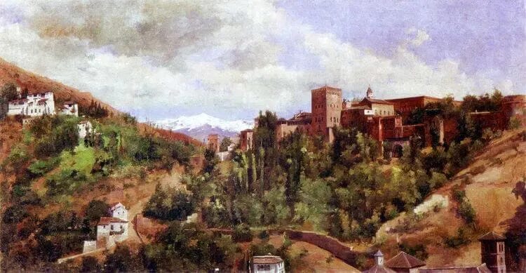 Pintura de La Alhambra y su paisaje alrededor