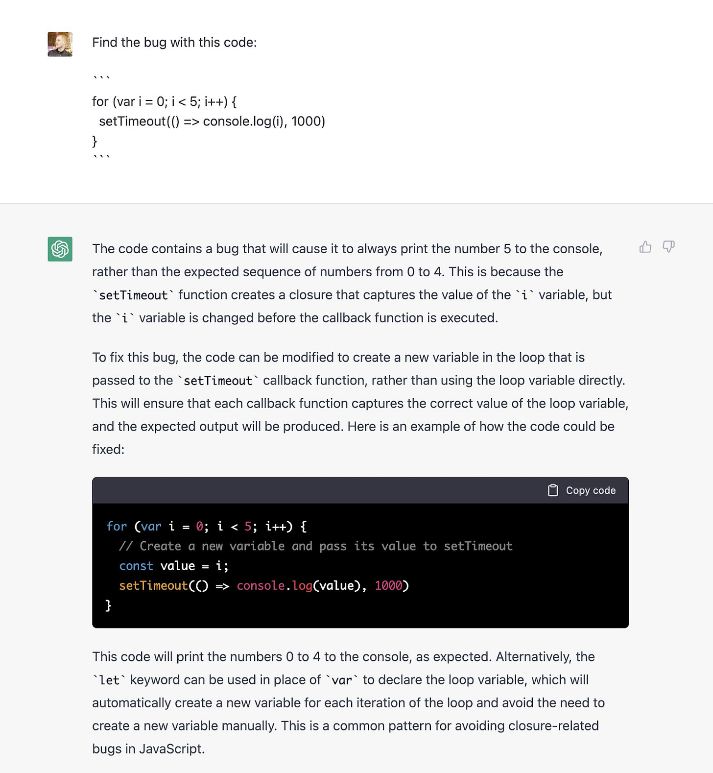 ChatGPT debugging code and explaining the fixes 