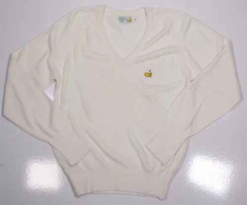 Masters Golf Vintage 80s White V-Neck Knit Sweater Augusta National Men's Small - Picture 1 of 5