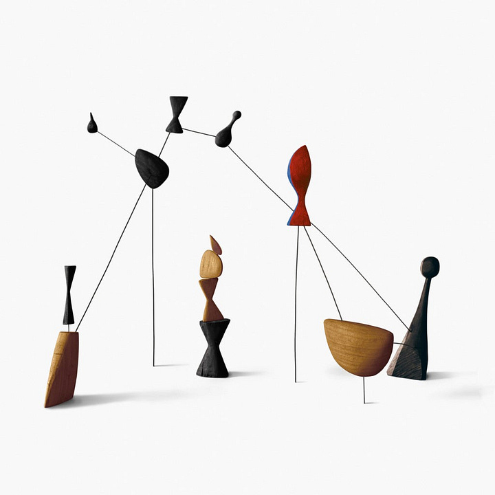 Alexander Calder in his studio in Roxbury, CT. At right, Constellation with Sundial, a sculpture from 1943.