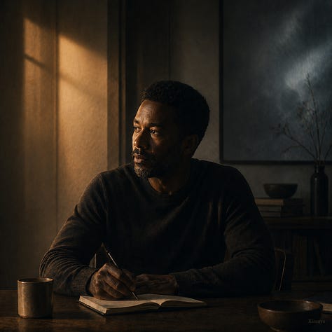 A nine-image conceptual visual essay showing different forms of creative atmosphere. The images include a person reading beside falling rain, a writer under an approved cloud in an institutional room, a figure seated before a large projected weather diagram, a person studying maps under golden light, a worldbuilder drawing over a glowing cosmic map, a quiet interior with several rooms and changing atmospheres, and two reflective portraits of writers in warm and shadowed light. The set explores the idea that creative work has its own emotional, symbolic, intellectual, and atmospheric weather.