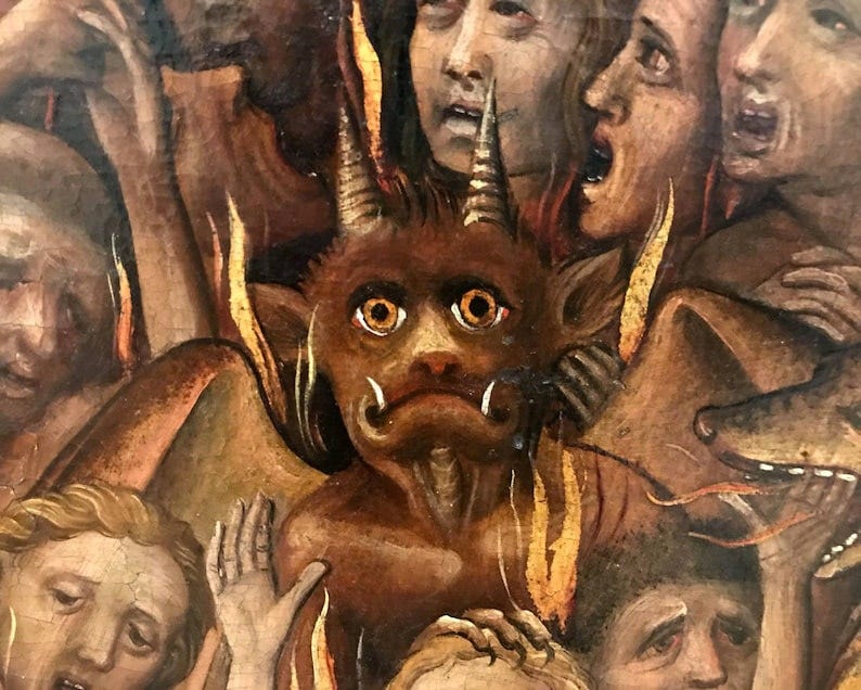 Lol Demon Medieval Print, regalo, arte de pared, impresión framable, arte auténtico, bestiario, marginalia, arte religioso, más allá, infierno, infierno imagen 1