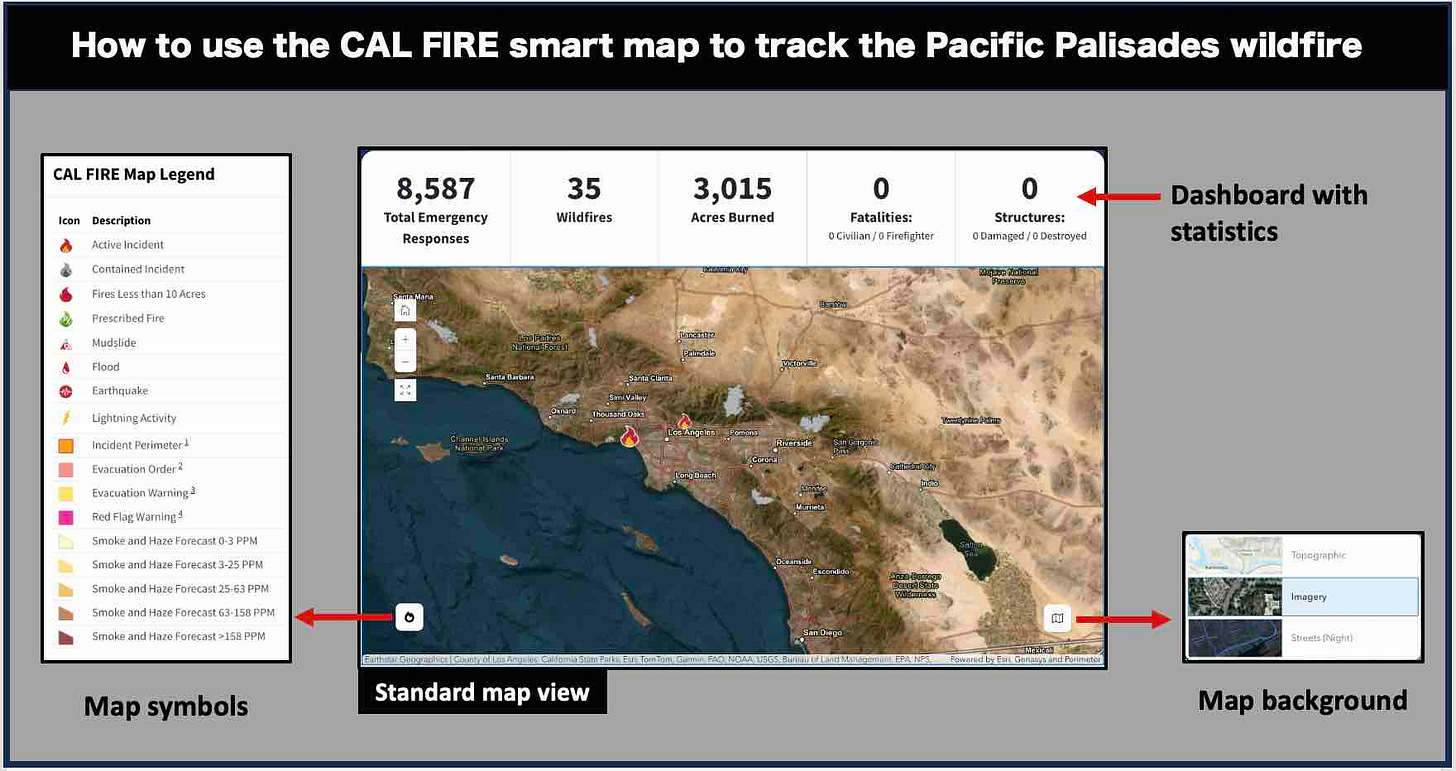 How to use the CAL FIRE Pacific Palisades wildfire map