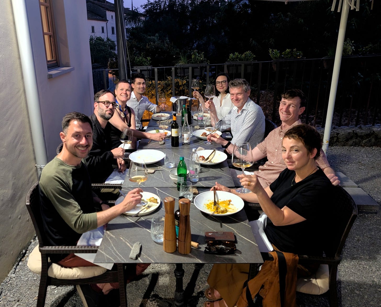 Dinner on a warm summer evening at Gustl, Vipava. Dinner on a warm summer evening at Gustl, Vipava.