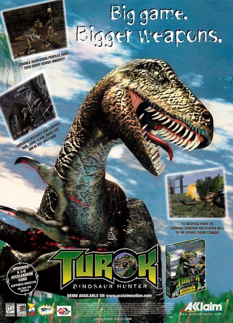 Video Game Print Ads — 'Turok: Dinosaur Hunter' [PC] [USA] [MAGAZINE]...