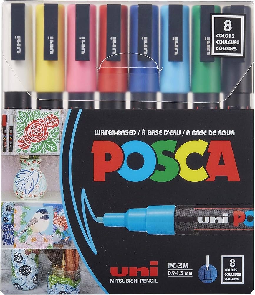 POSCA - Set of acrylic pens in 8 fine colours, PC-3M, version 2 (PC3M8SET)  : Amazon.nl: Arts & Crafts