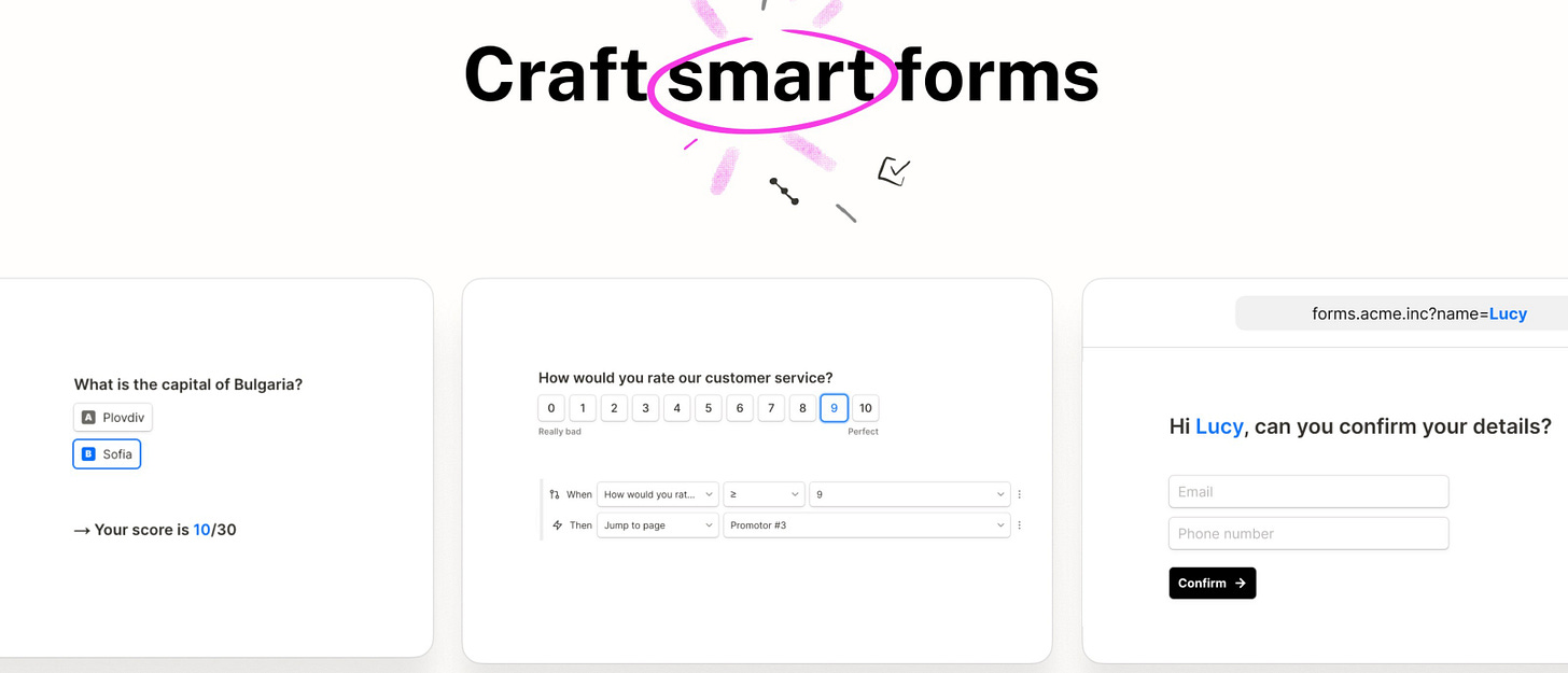 examples of Tally forms that are customized based on prior responses from a respondent