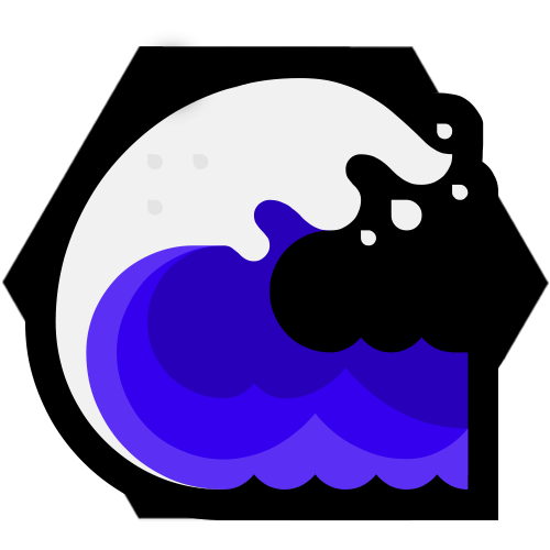 Logo do Fluxo, o emoji de onda, só que usando tons de roxo. A silhueta da logo da Poligonal (um icosaedro) serve de moldura para a logo do Fluxo. Logo do Fluxo, o emoji de onda, só que usando tons de roxo. A silhueta da logo da Poligonal (um icosaedro) serve de moldura para a logo do Fluxo.