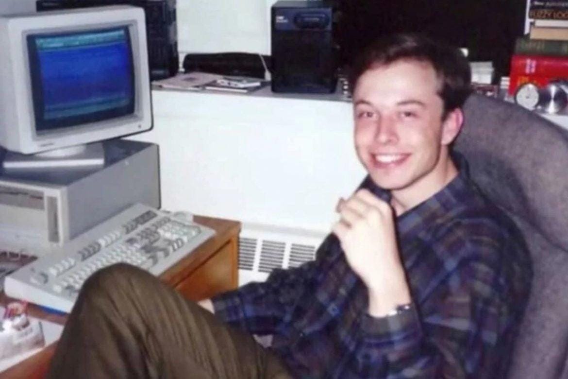 Young Elon Musk at his computer, early 1990s Young Elon Musk at his computer, early 1990s