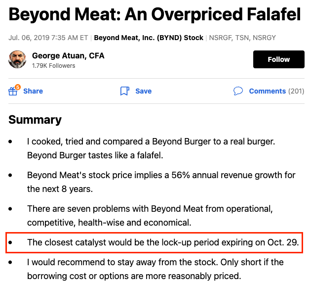 Summary of my bearish thesis on Beyond Meat.