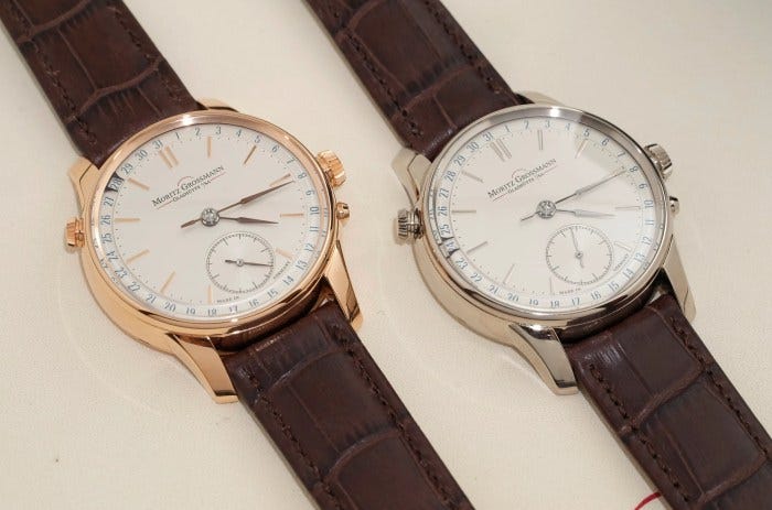 Moritz Grossmann Atum Date in rose gold and white gold