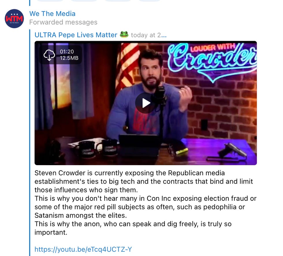 Steven Crowder is currently exposing the Republican media establishment's ties to big tech and the contracts that bind and limit those influences who sign them. This is why you don't hear many in Con Inc exposing election fraud or some of the major red pill subjects as often, such as pedophilia or Satanism amongst the elites. This is why the anon, who can speak and dig freely, is truly so important. Steven Crowder is currently exposing the Republican media establishment's ties to big tech and the contracts that bind and limit those influences who sign them. This is why you don't hear many in Con Inc exposing election fraud or some of the major red pill subjects as often, such as pedophilia or Satanism amongst the elites. This is why the anon, who can speak and dig freely, is truly so important.