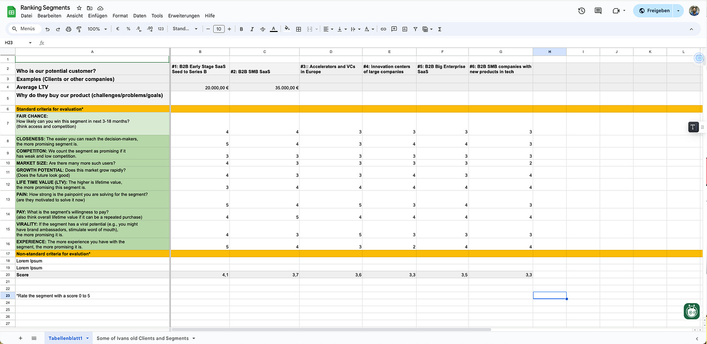 B2B Market Segmentation Spreadsheet