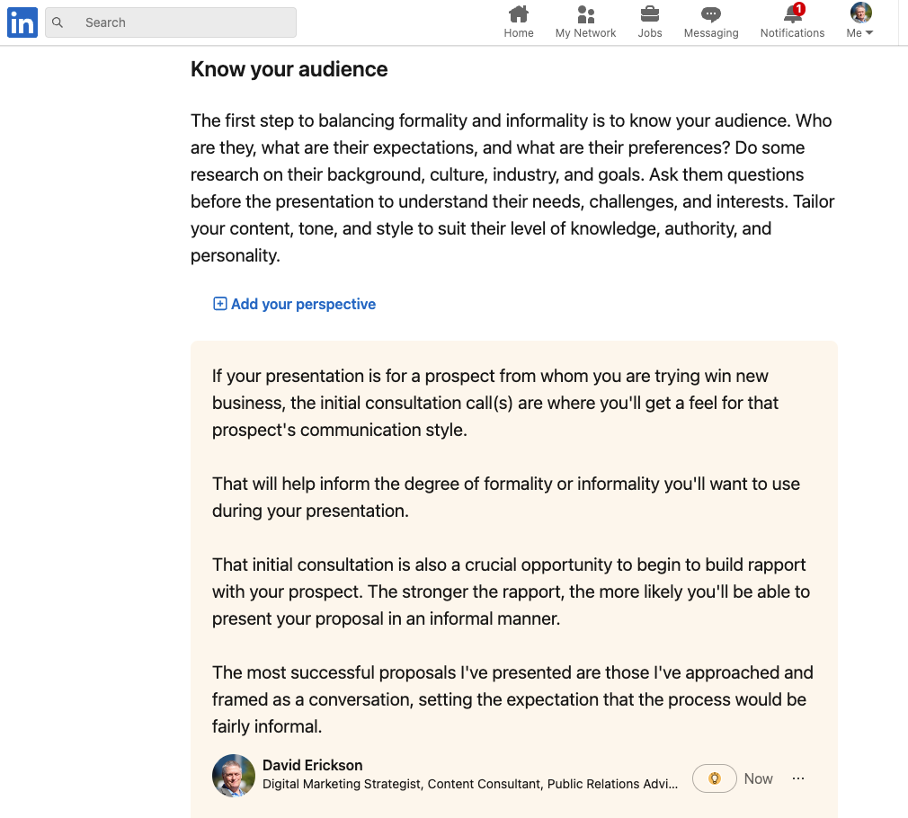 Screenshot of additions to LinkedIn's AI-generated article