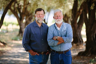 From left, vintners Stu Smith, 76, and Charles Smith, 80, have worked together for more than 50 years at their Smith-Madrone Vineyards & Winery in St. Helena. (Smith-Madrone Vineyards)
