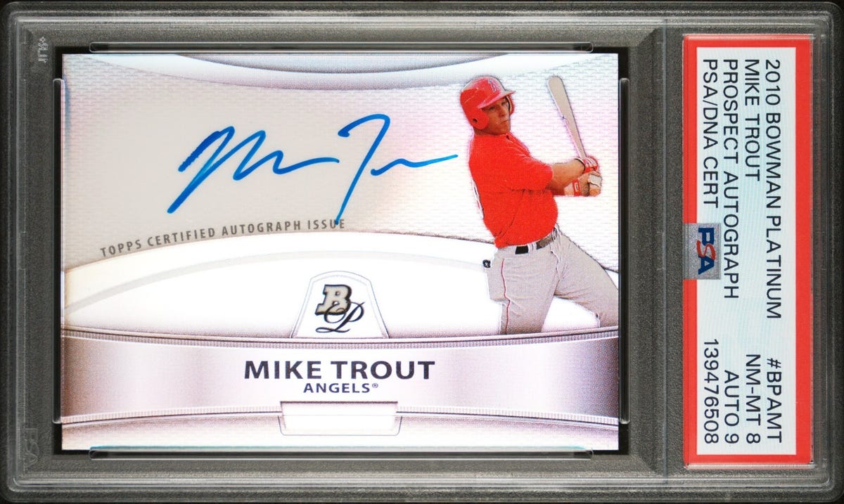 Mike Trout 2010 Bowman Platinum Refractor Prospect Auto PSA 8/Auto 9- Pre Rookie