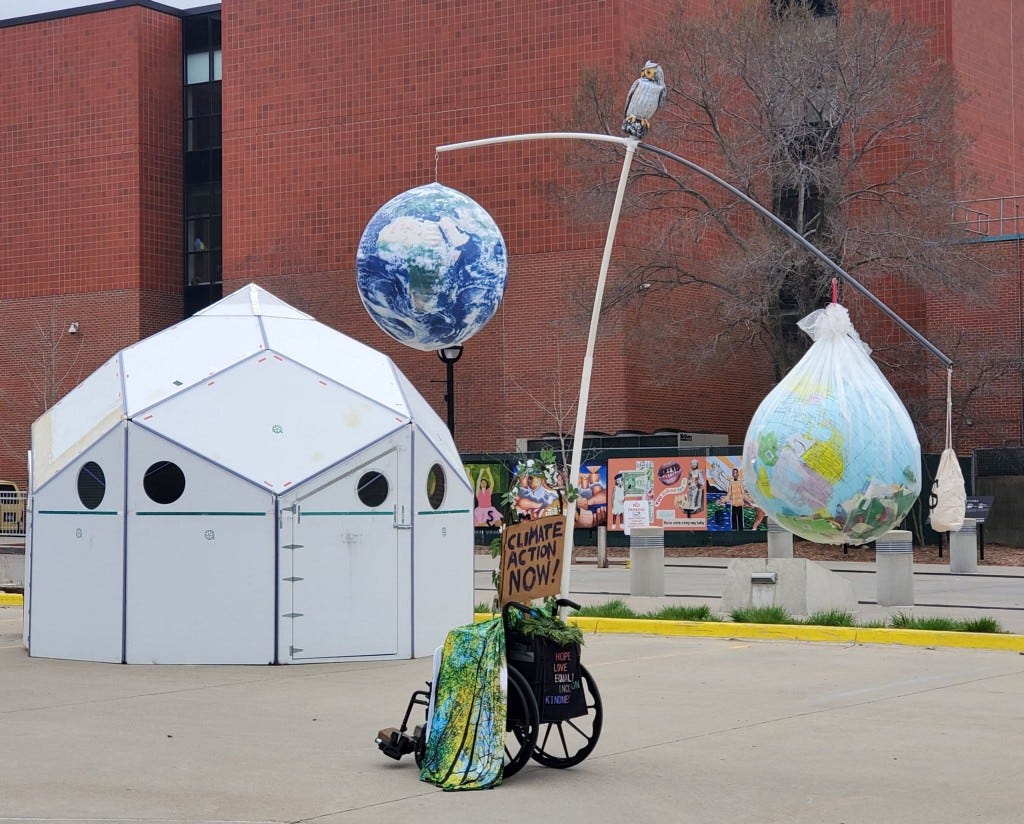 an art installation that reads “Climate Action Now!”