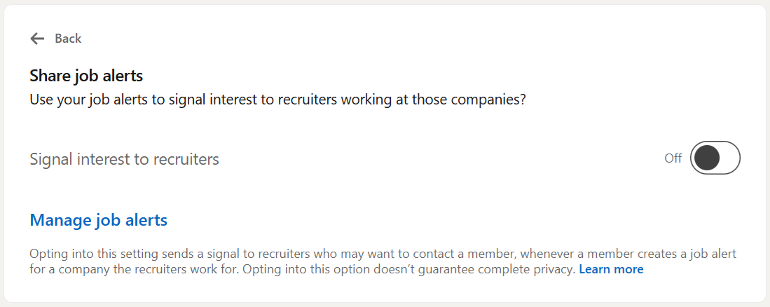 Share job alerts LinkedIn setting Share job alerts LinkedIn setting