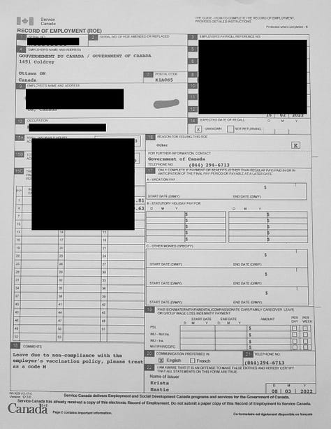 Hundreds of ROEs for public servants placed on Administrative LWOP are all signed by the same person - Krista Hastie