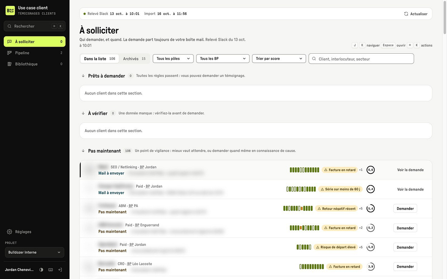 Client testimonials: who to ask (names and logos blurred) Client testimonials: who to ask (names and logos blurred)