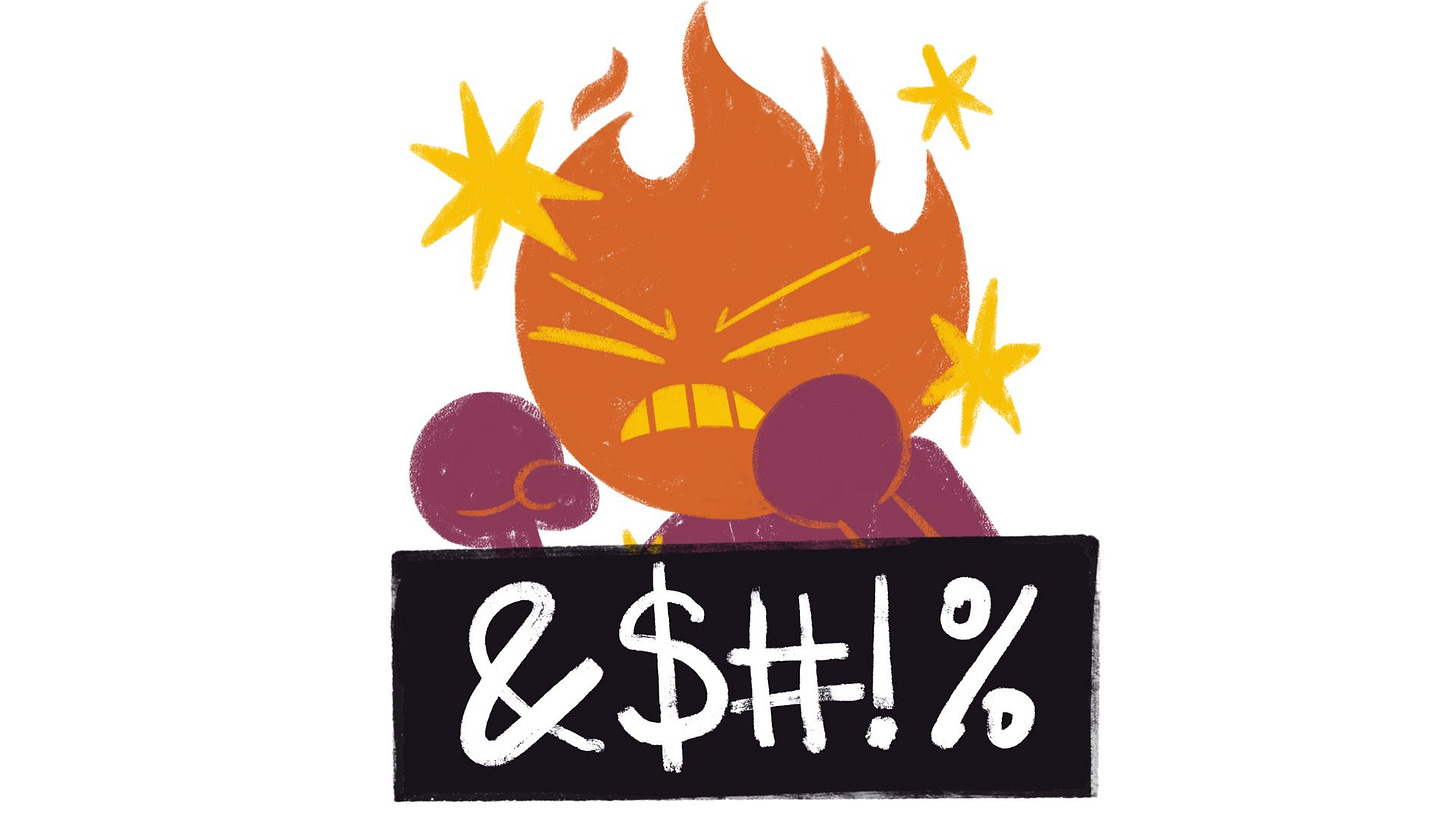 a cartoon character swearing