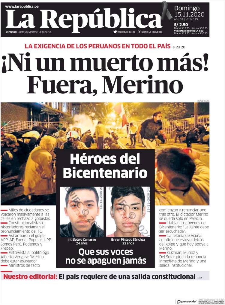 Portada de La Republica (Perú)
