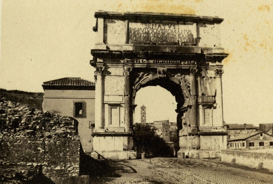 Sepia photograph of the arch of Titus, c.1880