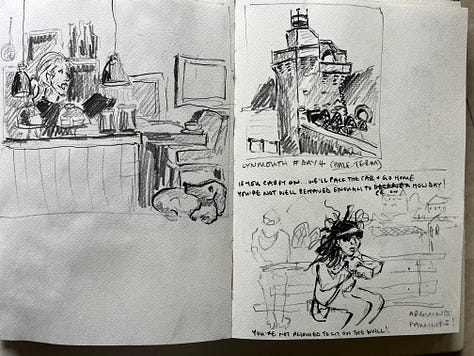 Photo’s of sketchbook pages and places at Lynmouth and Valley of the Rocks