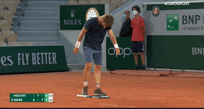 Moutet's racquet spent more time on the floor than in his hands. Moutet's racquet spent more time on the floor than in his hands.