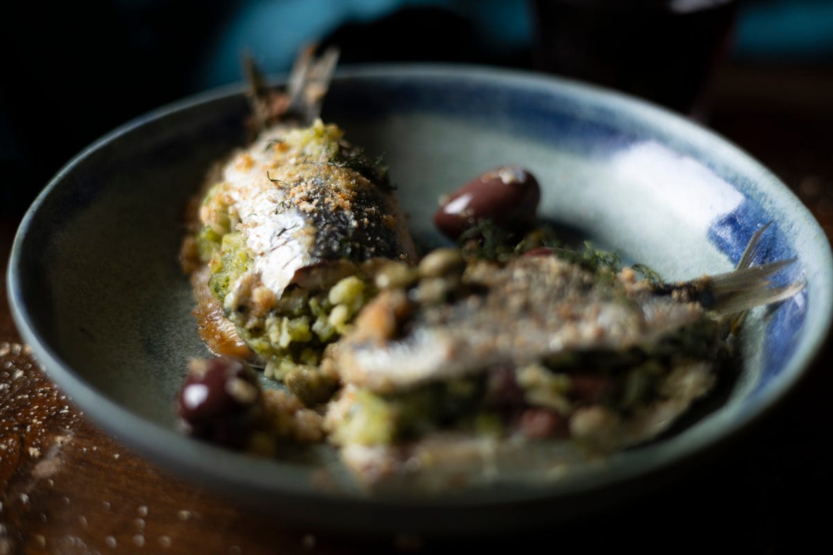 Sardines stuffed with leftover asparagus risotto