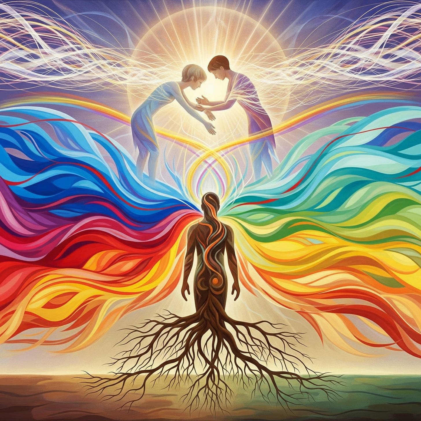 Symbolic artwork inspired by Rudolf Steiner's spiritual science. It depicts a human figure experiencing the world through twelve senses, ranging from physical self-awareness (lower senses like touch, life, movement, balance) to worldly qualities (middle senses like sight, hearing, smell, taste, warmth) and perception of the spirit in others (higher senses like word, thought, and 'I'-sense), illustrating holistic human perception and connection. Symbolic artwork inspired by Rudolf Steiner's spiritual science. It depicts a human figure experiencing the world through twelve senses, ranging from physical self-awareness (lower senses like touch, life, movement, balance) to worldly qualities (middle senses like sight, hearing, smell, taste, warmth) and perception of the spirit in others (higher senses like word, thought, and 'I'-sense), illustrating holistic human perception and connection.