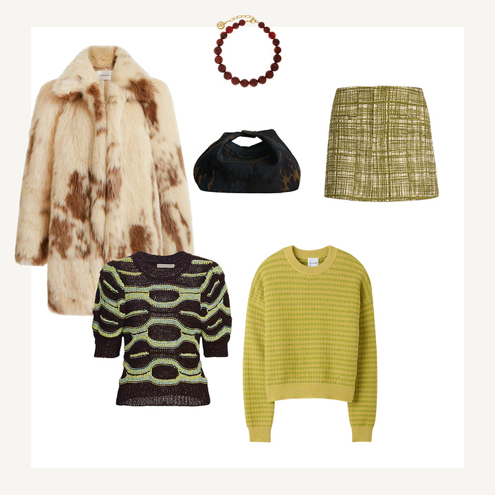 a selection of novel clothing and accessories, organized by season