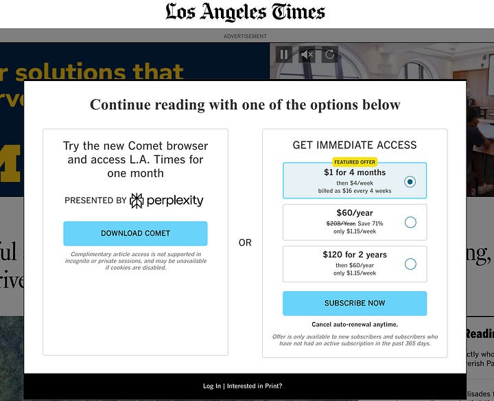 Images of Perplexity ads on news sites