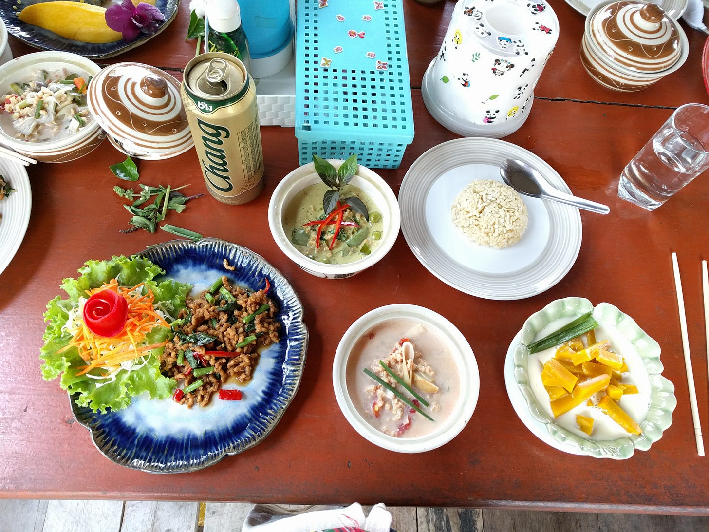 thai food spread, very colorful
