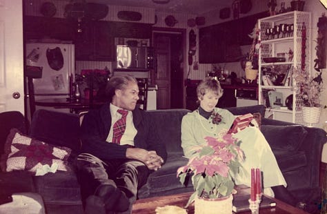 my folks both were profs at the university of iowa.  the first photo is from a hike at lake mcbride...early 80s some time.  the middle photo is later, at their home in maine.  the last photo is from an xmas in iowa where they were playing our new speak and spell.