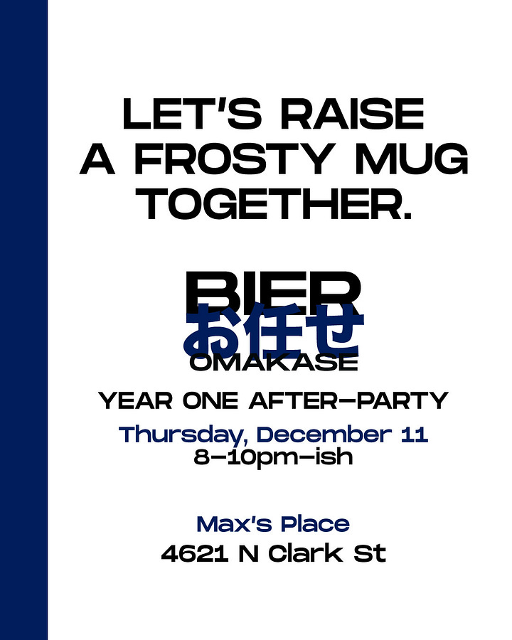 Photo of an Old Style next to the menu for Bier Omakase: A-Ha Beers