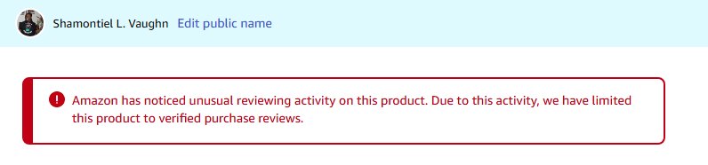 Amazon sign blocking people from rating the Kamala Harris "107 Days" book